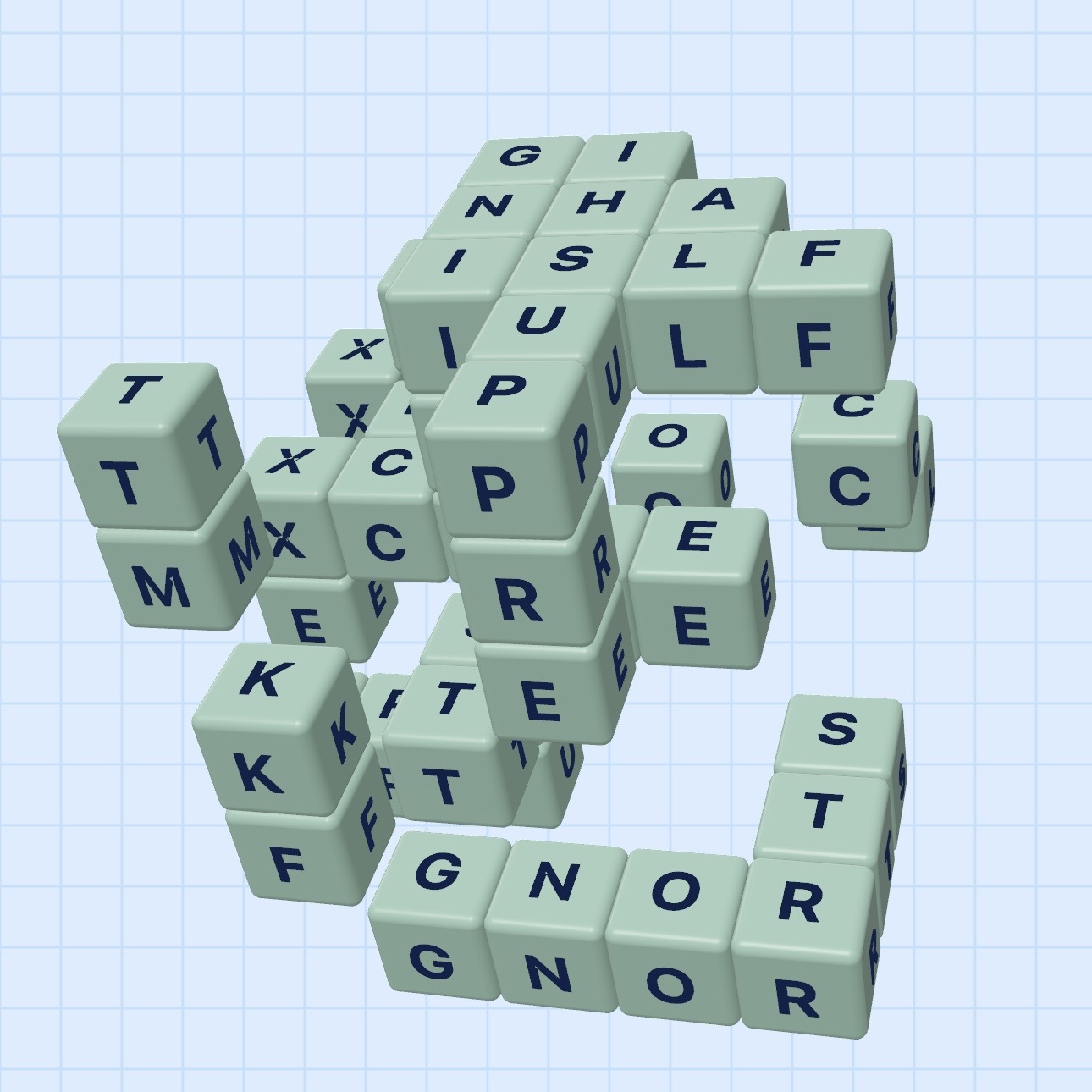 Word Search 3D gameplay with stacked letter cubes